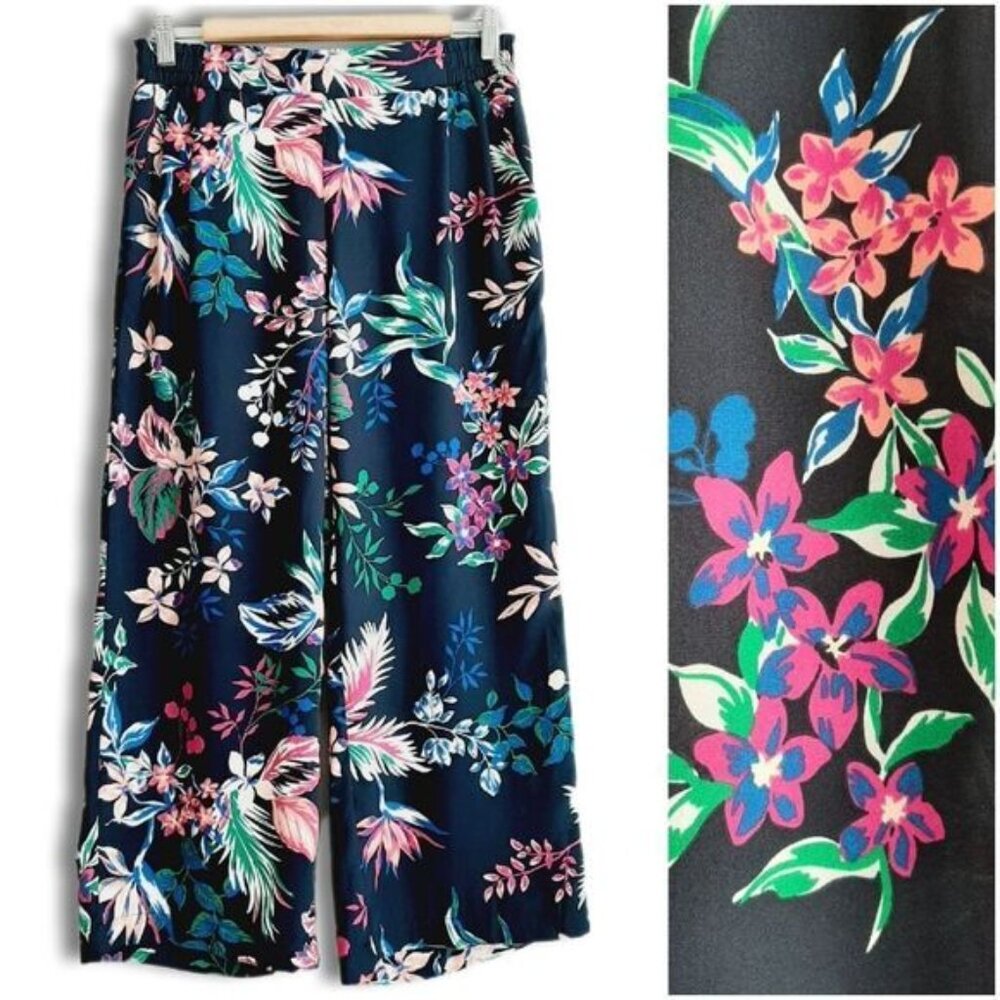 JOE FRESH Pull-On Wide Leg Crop Ankle Pants Floral Print Lightweight Sz S